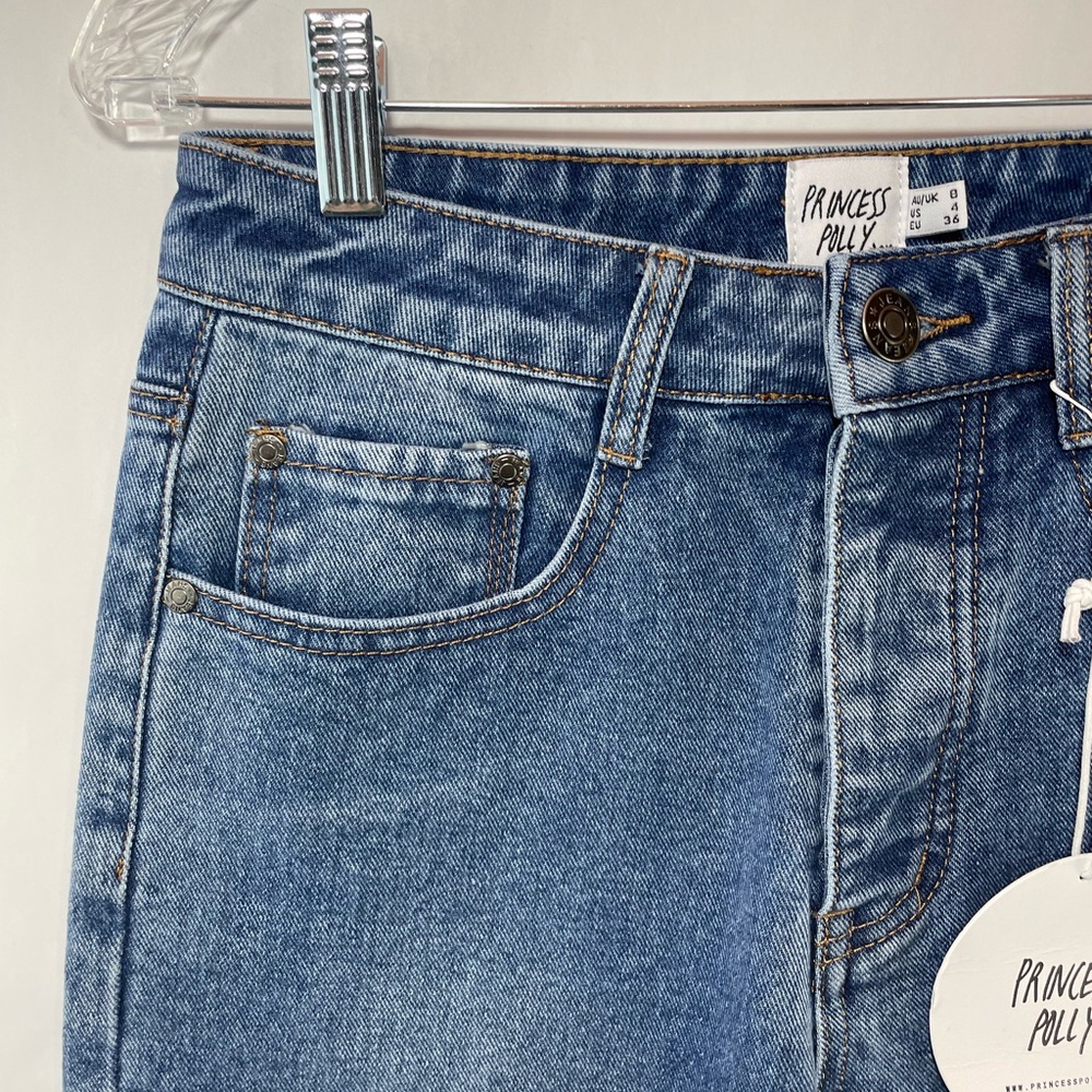 Princess Polly high waisted straight leg distressed hem jeans - Picture 6 of 10